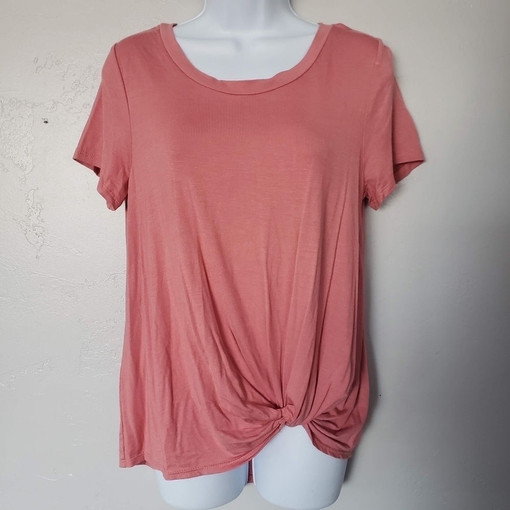7th Ray Pink Short Sleeve Shirt Knotted Basic Solid Soft Stretchy